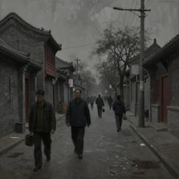 dark oil realistic painting of extremely gloomy communist streets in beijing 1 9 7 8