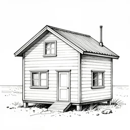 imaginative drawing of a beach house, black ink outline, cel - shading