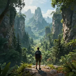 looking from a mountain at a fabulous, otherworlds forest in a wonderful fantasy world, ultrarealistic, ultradetailed, 8 k
