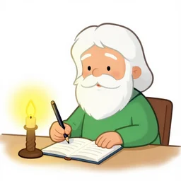 maimonides writing by candlelight, in the style of a veggie tales cartoon