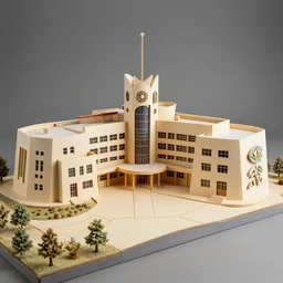 native american inspired architectural model of a school in the style of frank gehry