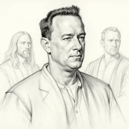 linework construction lines preliminary charcoal underdrawing of tom hanks, by michelangelo, james gurney, da vinci