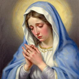 portrait of crying young mother mary our lady of sorrows by greg hildebrandt beautiful high detail pastel colors