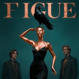 3 d, sci - fi, morning, raven bird standing on a headless woman in a black dress. vogue cover style, copper and deep teal mood, figurative art, poster art, sharp focus, cinematic pose, cinematic lighting, unreal engine render. art by josan gonzales and moebius and deathburger.
