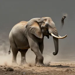 an elephant turns into dust, digital art
