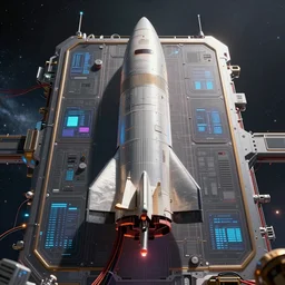 an intricate concept art illustration of an rocket ship in the space pad, computer wires, digital art, photorealistic movie still, style ivan talavera and artgerm, radiant lighting, hyper realistic, photorealistic, octane render, trending on artstation, cgsociety, cinematic light, 8 k
