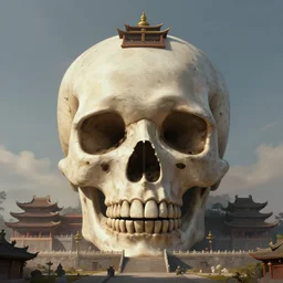 [ skull - shaped ] buddhist temple, by james gurney, matte painting, 4 k, masterpiece, digital art, octane render, good lighting, epic