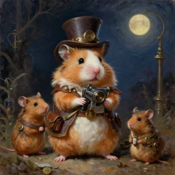 steampunk hamsters nightwatch oilpainting by rembrandt