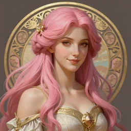 aristocrat, subtle smile, female, d & d, fantasy, intricate, elegant, highly detailed, long pink hair, digital painting, artstation, octane render, concept art, matte, sharp focus, illustration, hearthstone, art by artgerm, alphonse mucha johannes voss