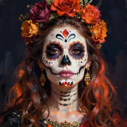 illustration of a sugar skull day of the dead girl, art by george burchett davis