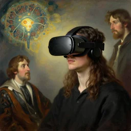 shiva with high tec vr headset, painting by gaston bussiere, craig mullins, j. c. leyendecker, lights, art by ernst haeckel, john william godward, hammershøi,