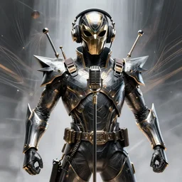 character full body concept design guy denning, tim doyle masked anarchist figure headphones antique microphone broadcast radio face mask heroic!! sharp edges. elegant, dynamic angle, intricate highly detailed complexity, epic composition, symmetry, cinematic lighting masterpiece