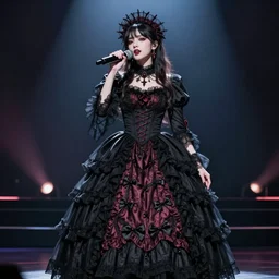 rock star girl in gothic victorian dress on stage. by william - adolphe _ bouguerea, artstation trending, concept art, digital art, digital painting, dramatic lighting, sharp focus, highly detailed, vxf movie, cinematic