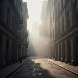 urban canyon in fog