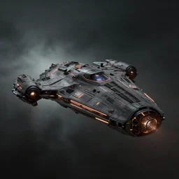 a beautiful spaceship in the style of tron legacy, concept art, ominous, darksynth, illuminated lines, outrun, vaporware, misty, dark background, muted colors, by ridley scott and denis villeneuve, dramatic lighting, 8 k