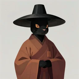 anthropomorphic jackrayharengon with black skin, wearing stylized monk robes, wearing a very wide brimmed black hat, digital art featured on artstation