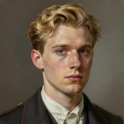 A Hearts of Iron IV portrait of a blond young Spanish fashion designer with high cheekbones. Good bone structure. Dressed in 1940s style. Highly detailed, fine Art, high detail, great lighting, 8k resolution, masterpiece, concept art, illustration, clear eyes, painting oil on canvas, octane render, HDR, trending on artstation, 4k, 8k, HD