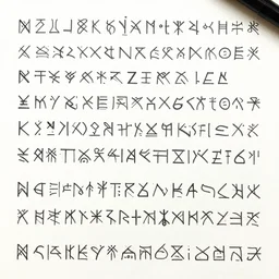constructed script with a flowing aesthetic, inspired by zulu script, clofabosin script, estonian script, kite notation