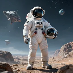 ripley standing on an alien planet in her puffy white spacesuit, holding her helmet in her hand, crashed spaceship in the distance, digital art, trending on artstation, 4k, very detailed