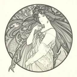 yoshitaka amano painting, intricate line drawings, pen and ink, alphonse mucha, claire wendling, kentaro miura