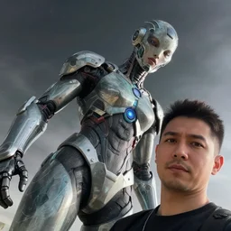 instagram selfie!!!!!!!. relatable dynamic close offset angled portrait with subject in bottom right corner looking at viewer. interdimensional cosmic traveler. exotic anomaly. heroic masculine futuristic geometric cybertronic muscular spacesuit. octane cg render, volumetric. artgerm, beeple. frank frazetta, jack kirby