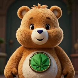 hyperrealistic dslr film still of a care bear with marijuana emblem, stunning 8 k octane comprehensive 3 d render, inspired by istvan sandorfi & greg rutkowski & unreal engine, perfect symmetry, dim volumetric cinematic lighting, extremely hyper - detailed, extremely lifelike attributes & texture, intricate, masterpiece, artstation, stunning