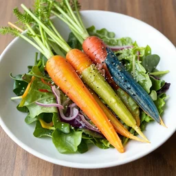 a coleau salad with rainbow carrots