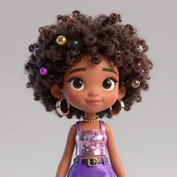 a centered caricature render of a cute cool afro disco girl from the seventies, by dreamworks, by pixar, by viktoria gavrilenko, by leticia gillett, by lois van baarle, perfect face, 3 d, 8 k