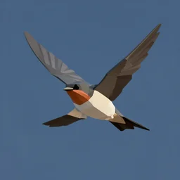 tree swallow in flight, low-poly 3d render, calming dark blue sky