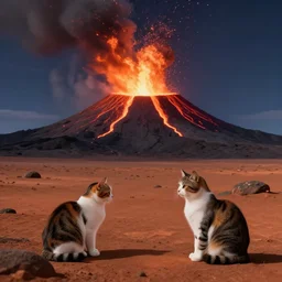 volcano erupting on mars with cats
