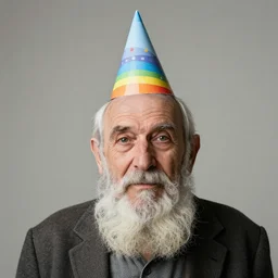 wise old man wearing partyhat