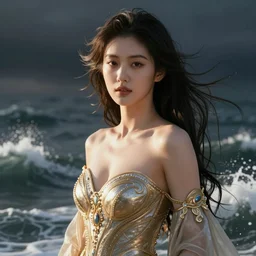 goddess of the waves, 3d, photrealistic