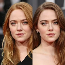 high quality headshot photograph of a model that looks like emma stone and like famke janssen.