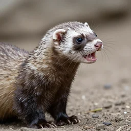 ferret side view with open mouth, realistic