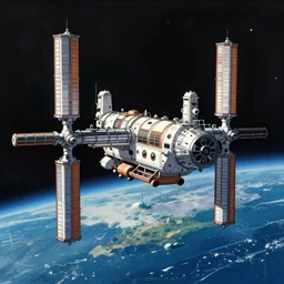 space station in the style of studio ghibli, anime, beautiful, atmospheric, space, earth