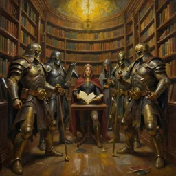 the library of forbidden knowledge, guarded by amazon warriors, painting