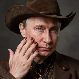 Vladimir Putin as a cowboy. Nail art.