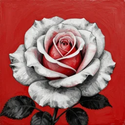 a black and white red painting of a beautiful rose