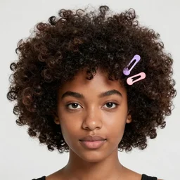 a cute 2 d hair barrette character, afro, design, detailed eyes logo
