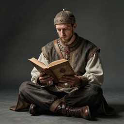 lotus pose, hyperrealistic photo of a cossack reading a book sacred biborane, muted color, deep shadows and light, super detail, very detailed drawing, 8 k, cinematic lighting, epic composition, stylization for real life, stylization for social realism, fashionable art station, very high detail, stunning, hdr, smooth, clear focus, high resolution, award - winning photography, slr camera, 5. 0 mm