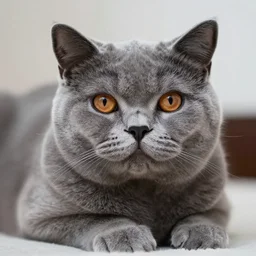 a photo of a gray british shorthair cat