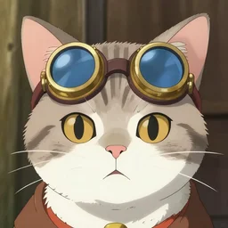 cat person with steampunk goggles on forehead, style of hajime isayama