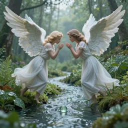 love angel between speech breath loving nature is a long river flowing in world of dew, and within every dewdrop a world of struggle fantasy intricate elegant under, lush volumetric lighting 3 d modelling