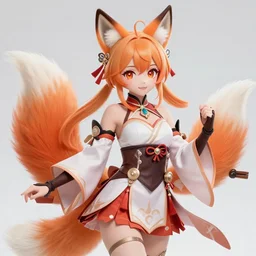 A beautiful anime-style fox lady sorceress, official Genshin Impact character concept, anime, kawaii, photorealism, by Artgerm and Sakimichan, professional character designer, trending on Artstation, deviantart, highly detailed, cgsociety