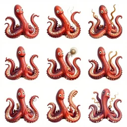a 3 x 3 grid of an animated sequence depicting pop art tentacles illustrated by salvador dali. in - frame