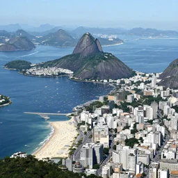 hyperdetailed beautiful birds eye view of Copacabana beach, sugar loaf mountain, and Christ statue, in Rio de Janeiro anime by makoto shinkai, golden hour, dramatic lighting, very coherent symmetrical artwork high detail 8k