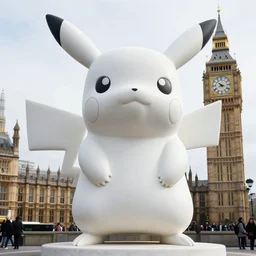 a large white marble statue that looks like pikachu, in London