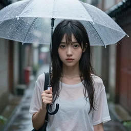 cute girl with umbrella in the rain, walking in an alley. | very very anime!!!, fine - face, audrey plaza, realistic shaded perfect face, fine details. anime. realistic shaded lighting poster by ilya kuvshinov katsuhiro otomo ghost, magali villeneuve, artgerm, jeremy lipkin and michael garmash and rob rey