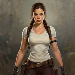 a beautiful painting of Natalie Dormer as lara croft, detailed, trending on artstation, hd, masterpiece