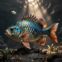 an extravagant fish with in the style of nick cave,